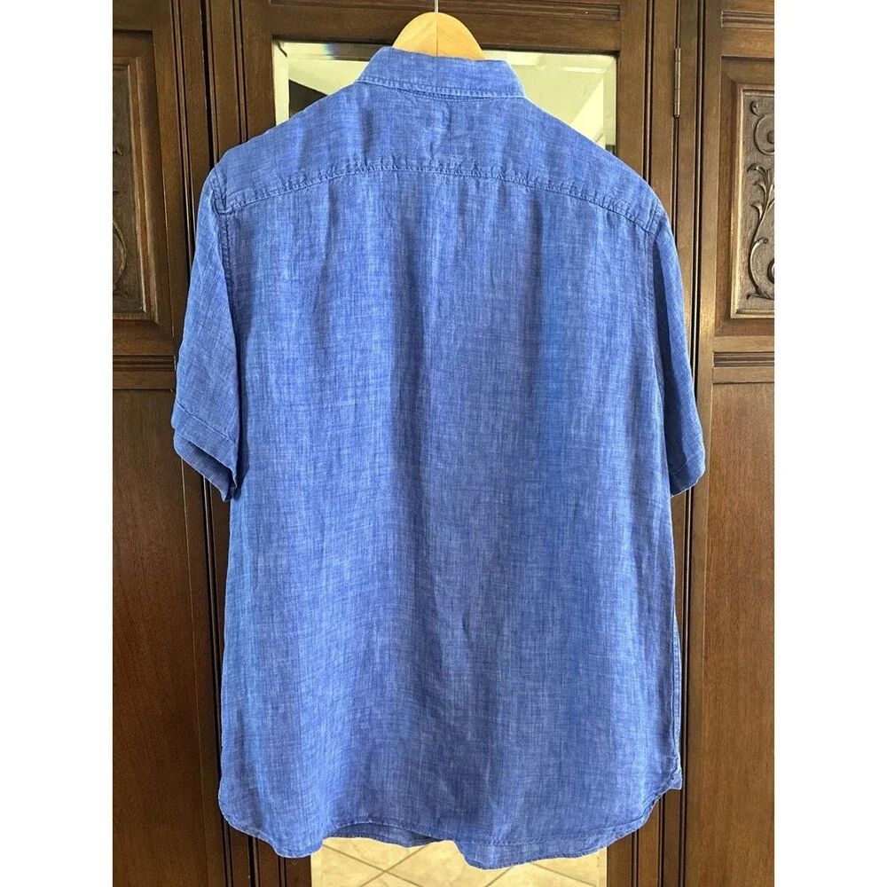 Banana Republic Short Sleeve Button-Down Size M Blue  100% Linen Preppy Camden